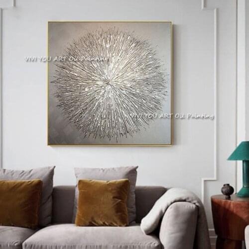 100% Handmade Simple Design silver Wall Art Paintings Abstract Heavy Textured Acrylic Hot Selling Thick Knife Canvas Artwork