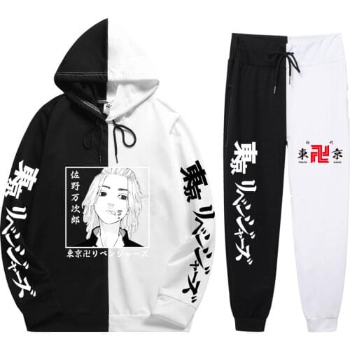 New Trend Summer Autumn Unisex 2 Pieces Sets Anime Tokyo Revengers Print Casual Loose Patchwork Thin Hoodie+Patchwork Pants