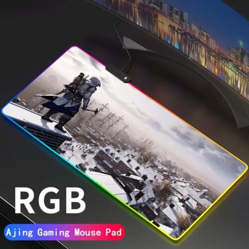 Anime Assassins Creed Mouse Pad Design White RGB Gamer Mouse Carpet Mousepad LED Gaming Accessories for Pc Desk Support DIY
