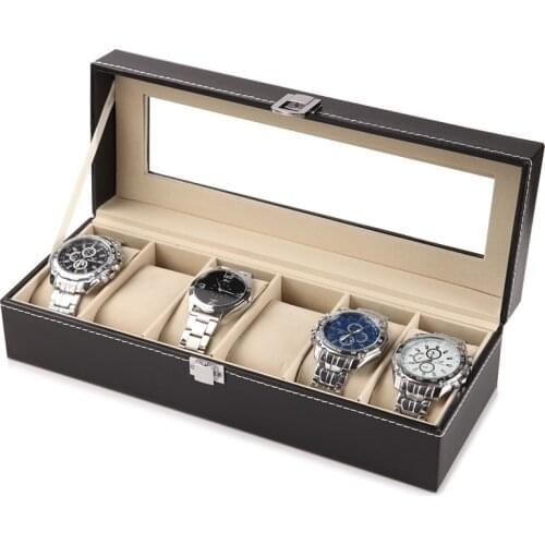2/6/10/12 Slots Leather Watch Storage Box Organizer New Mechanical Mens Watch Display Holder Cases Black Jewelry Gift Boxes Case