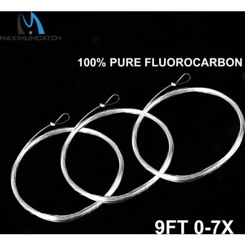 Maximumcatch Tapered Leader Fly Fishing Line 100% Pure Fluorocarbon 9ft 0-7X Leader Line with Loops Clear Color Fishing Cord