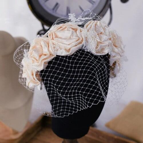 Sweet Champagne Flowers Brides Headbands Lace Wedding Headpieces Hair Accessory Girls Head Wear