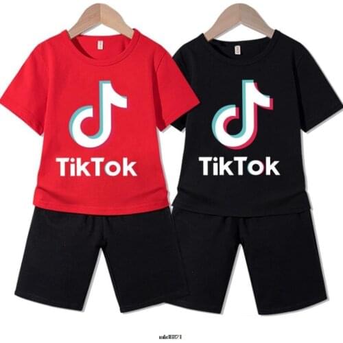 Fashion Tik Tok print Children T-shirt + Black Shorts Suits 2PCS Toddler Baby Girl Boy T-shirt Tee + Pants Shorts Outfits