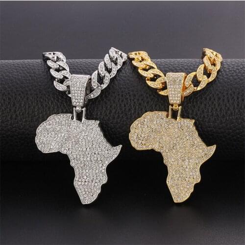 Fashion Selling African Map Pendant Crystal Iced out Cuba Necklaces Men& Women Punk Map Choker Jewelry Gift