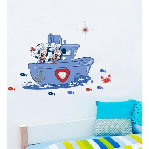 Cartoon Mickey Minnie Mouse On The Boat Wall Decals Bedroom Home Decor Disney Wall Stickers Pvc Mural Art Diy Posters