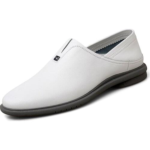 High Quality Minimalist Leather Casual Shoes for Men 2021 New Fashion Brand White Loafers Slip-on Comfortable Soft Driving Shoes
