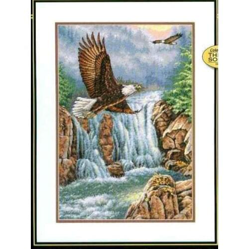 Lovely Gold Collection Counted Cross Stitch Kit Eagles Majesty Eagle Eagles and Waterfall Mountains dim 35225