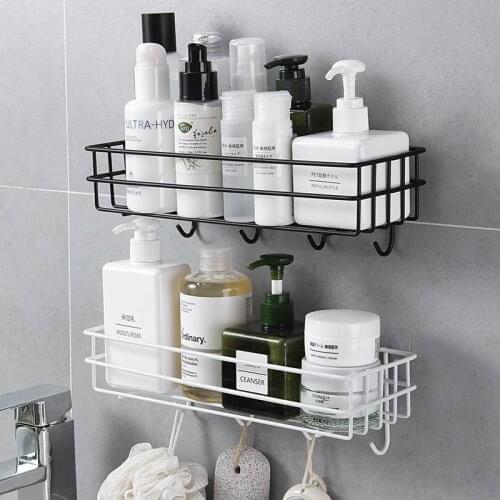 Wall Mounted Bathroom Shelves Metal Storage Rack Floating Shelf Shower Hanging Basket Shampoo Holder Kitchen Bathroom Hardware