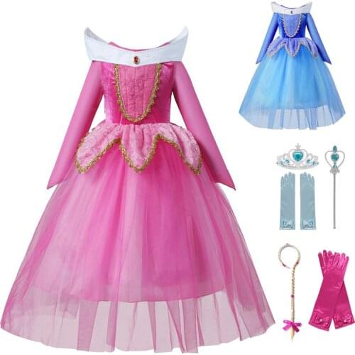 Fancy Sleeping Beauty Princess Dress Up Party Costume Long Sleeve Cosplay Long Dress Halloween Birthday Gift