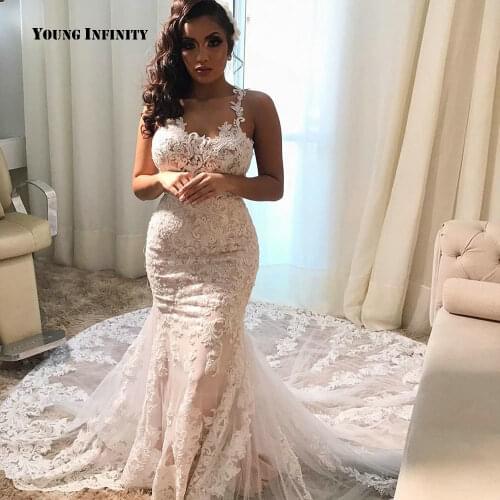 New Arrival Sweetheart Spaghetti Lace Mermaid Wedding Dress 2021 Lace Applique Royal Train Long Bridal Gown White Custom Made