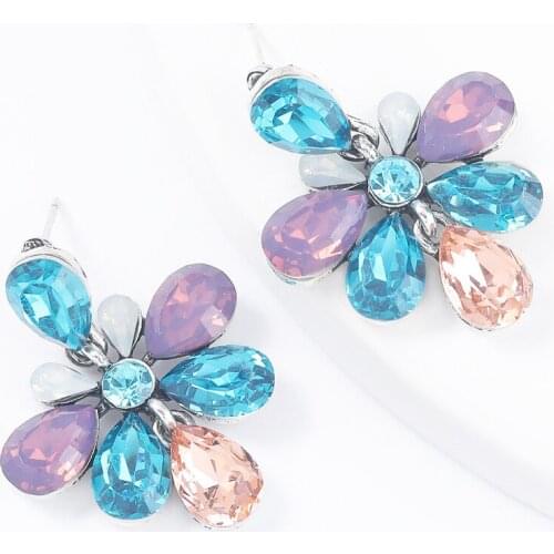 LUBOV New Vintage Punk Style Fashion Flower Drop Earrings Golden Crystal Diamante Women Earrings Gifts for Girls