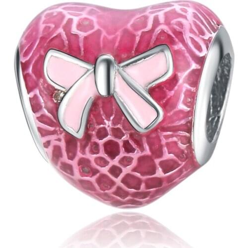 New Original Alloy Bead Simple Red Love Bow Charm Fit Pandora Bracelet Bangle Necklace DIY Women Jewelry