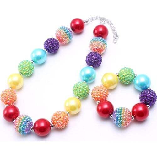 MHS.SUN Adorable Rainbow Style Beads Necklace Bracelet Colorful Kids Girls Child Chunky Beaded Jewelry Set Fashion Design New