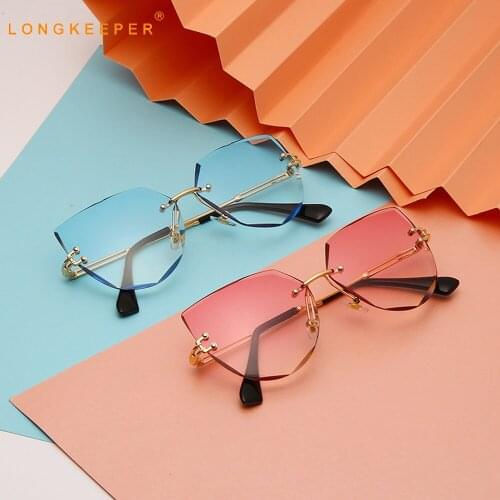 New Rimless Sunglasses Women Brand Designer Fashion Cat Eye Sun Glasses Ladies Frameless Metal Gradient Shades oculos de sol