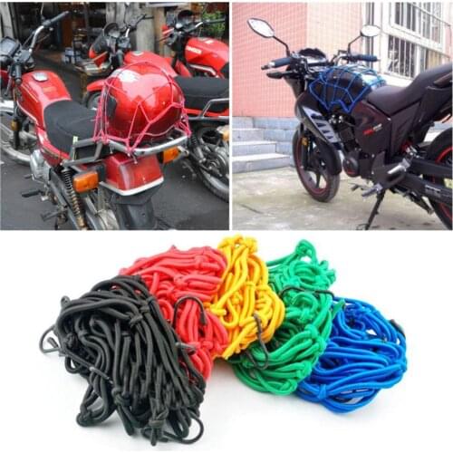 12inch 6 Hook Tiedown Faux Leather Motorcycle Cargo Net Helmet Storage Mesh Bag