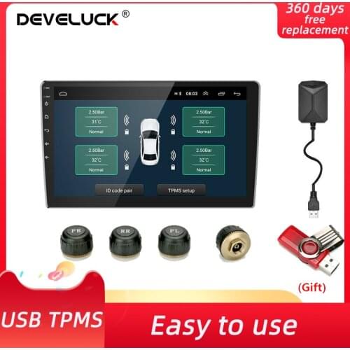 Develuck Android TPMS for Car Radio DVD Player Tire Pressure Alarm Monitoring System Temperature Warning with 4 Outside Sensors