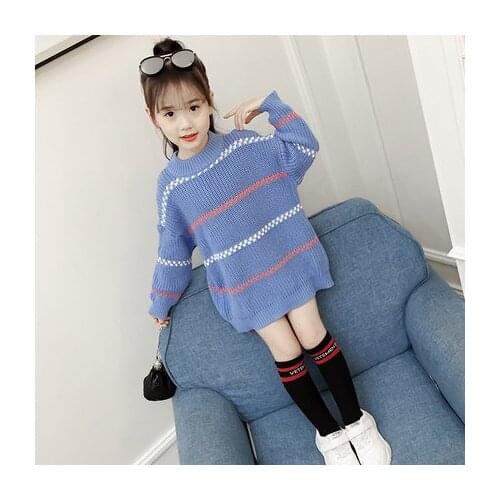 Special Offer Girls Fall Winter Long Knitted Sweater Children Fashion Loose Bottoming Knitwear Clothes Kid Leisure Pullovers B58