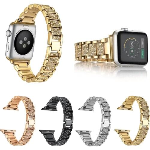 Alloy Crystal Rhinestone Diamond Watch Band Luxury Stainless Steel Watch Band for Apple Watch 38mm 42mm Series 3 2 1 Bracelet