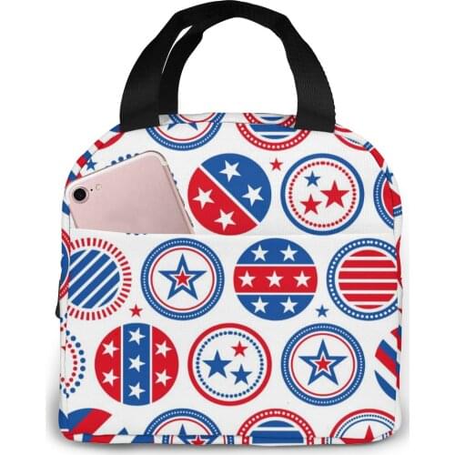 Americana Badge Cooler Bag Portable Zipper Thermal Lunch Bag Convenient Lunch Box Tote Food Bag