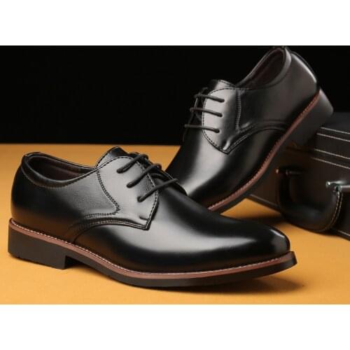 Mazefeng Mens Brand Leather Formal Shoes Lace Up Dress Shoes Oxfords Fashion Retro Shoes Elegant Work Footwear Drop Shipping