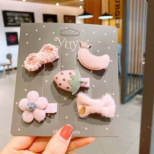 5pcs Animal Flower Fruit Baby Hairpin Girls Cute Star Hair Accessories Set Cartoon Crown Bow Child Hair Clips Headdress Gift