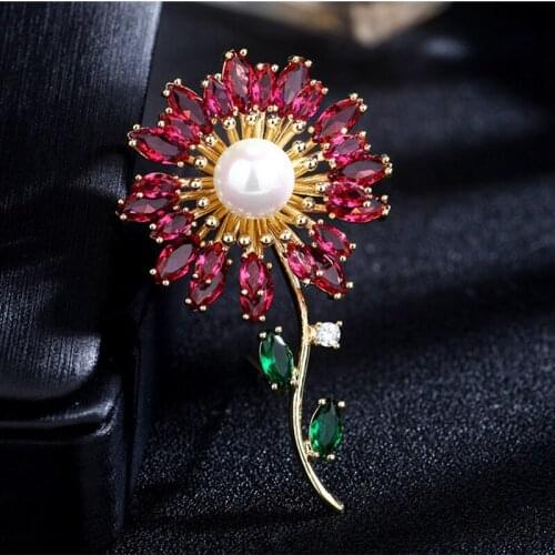 Sweet Elegant Red Flower Brooches Pins For Women Europe and America Fashion Wedding Bouttoniere Luxury Sunflower Corsage