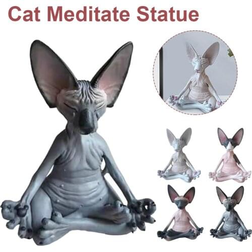 Cat Statue Sphynx Cat Meditate Collectible Figurines Miniature Handmade Decor Art Sculptures for Home Lover Gifts Decoration