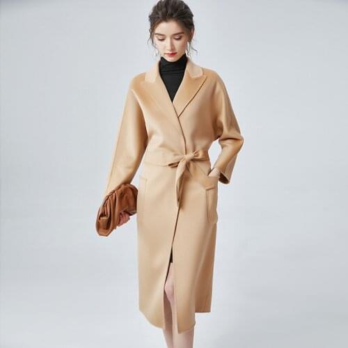 Women Wool Coat Water Ripple Cashmere Trench 2020 Autumn Winter Womens Slim Woollen Coat Female Long Wool Coat With Belt
