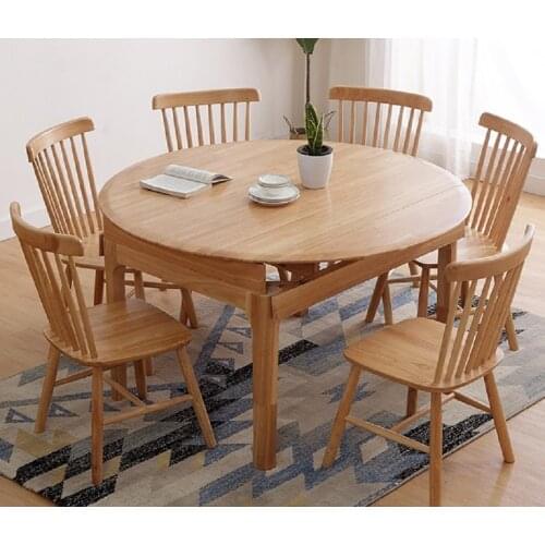 1.35m Nordic Real Solid Wood Rectangular Round Burlywood Walnut Dining Table With 6 Horn Chairs