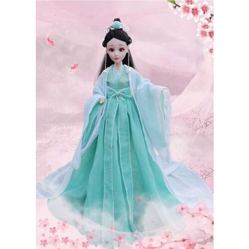 1/6 Scale 30cm Ancient Costume Hanfu Dress Long Hair Fairy Princess Barbi Doll Joints Body Model Toy Gift For Girl C1242A