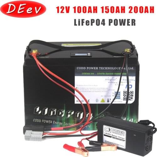 12V 100AH LiFePO4 200AH IP68 Waterproof Rechargeable Battery 12.8V RV storage Solar LED lamp 12v lifepo4