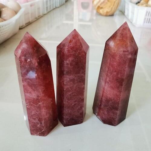 200mm Big Size Natural Strawberry Crystal Wand Point Obelisk Quartz Crystal Wand Healing Crystal Mineral Stone Home Decoration