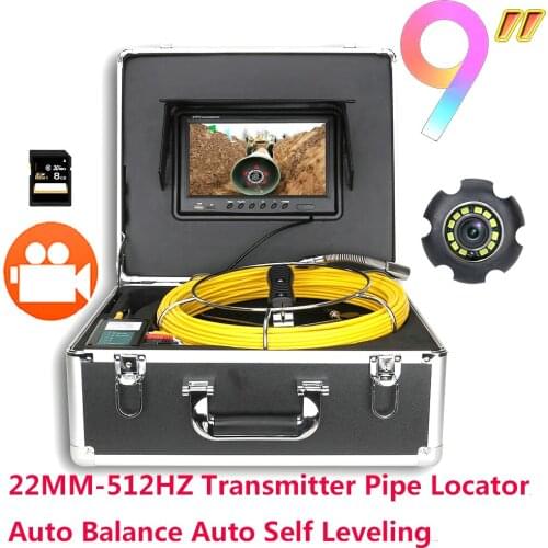 9" DVR Sewer Pipe Inspection Video Camera with Auto Self Leveling 512HZ Transmitter Pipe Locator Endoscope System