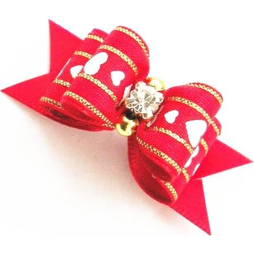 100PC/Lot Valentines Day Dog Hair Bows Bling Red Heart Dog Grooming Bows Holiday Dog Accessories Pet Supplies