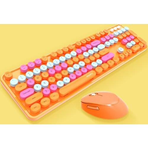 2.4GHz Wireless Keyboard and Mouse Sets USB Receiver Wireless Punk Retro Keyboard and 1600DPI Mice for Home Office Gift
