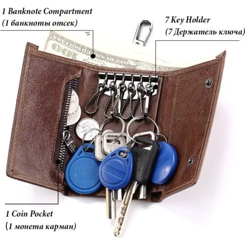 Genuine Leather Keychain Men Women Key Holder Organizer Pouch Cow Split Car Key Wallet Housekeeper Key Case Mini Card Bag