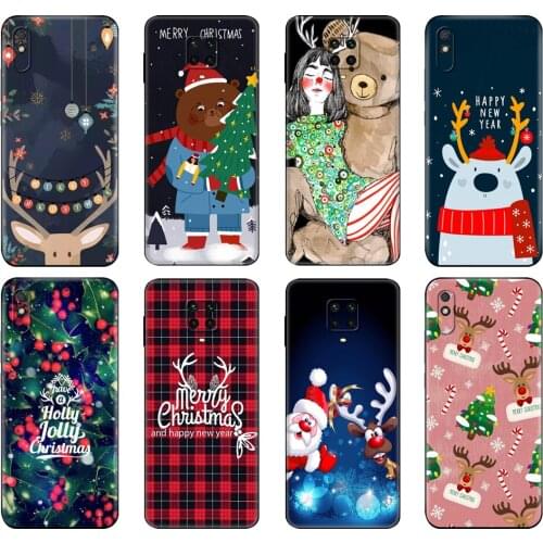Black tpu Case For Xiaomi Redmi 7A 8 8A 9 9A 9C Case Redmi Note 8T 8 Pro T Note 9 9S 9 Pro Case Merry Christmas Snowman New Year