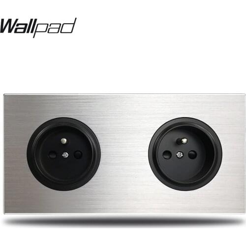 Wallpad L6 2 Gang Double French Wall Electric Outlet Socket Silver Brushed Aluminum Alloy Panel Double Plate 172 * 86 mm