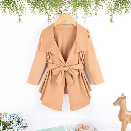 FOCUSNORM 5 Colors Autumn Kids Girls Trench Outfits 2-7Y Solid Long Sleeve Solid Lapel-neck Jacket With Belt