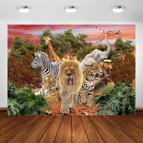 Jungle Animal Backdrop Tropical African Forest Safari Scenic Desert Party Photography Background Supplies Photobooth