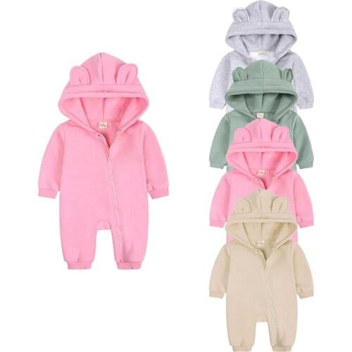 For Newborn Baby Boys Girls Clothes Jumpsuit Overall Infant Costume Bodysuit New Solid Hoodies Bear Romper Long Sleeve Rompers