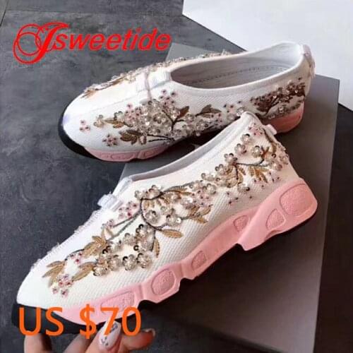 Fashion Bling Female Sneakers Flats platform Perfect Embroider Sneakers Wedges Canvas Shoes High Quality Women Casual Shoes