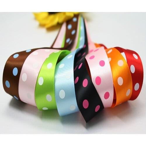 YAMA Satin Ribbons with Polka Dot 22mm 100yards/roll Polyester Ribbon Wedding Party Decoration DIY Hair Accessories