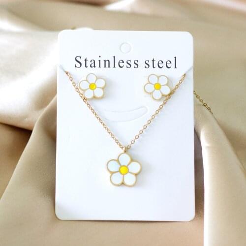 Lovely Flower Necklace Pendant and Stud Earrings Set Stainless Steel Jewelry Set for Women Girl Party Gift Jewelry