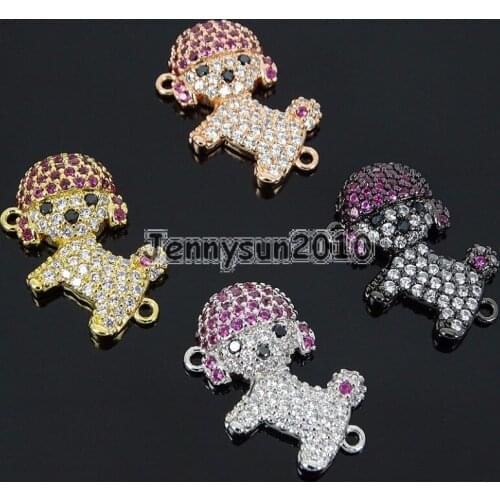 Multicolor Zircon Gems Stones Pave Dog Bracelet Connector Charm Beads Silver Gold 10Pcs/Pack