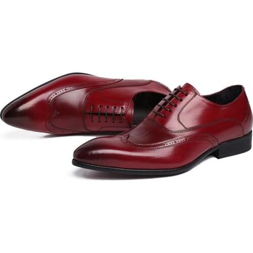 Pointed Toe Oxfords Carving Genuine Leather Wedding Shoes Men Wedding Shoes High Quality Business Office Work Mens Shoes 37-44