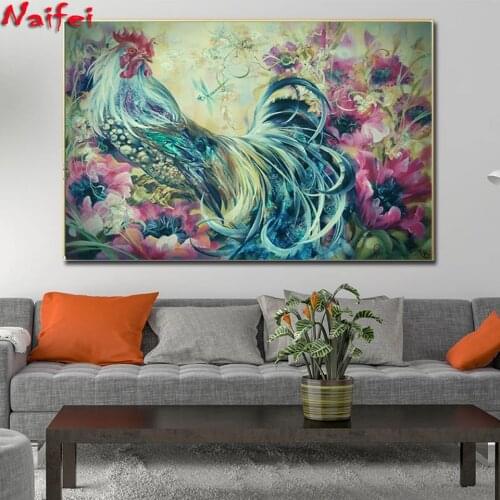 3D Diamond Painting Rooster Cross Stitch Kits Diamond round 5D DIY Diamond Painting Embroidery Rhinestone Flower Home Decor