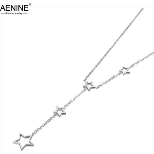 AENINE New Titanium Steel 4Pcs Lovely Star Charm Pendant Necklaces Jewelry Romantic Birthday Party Necklace For Women AN20092