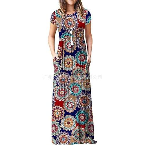 Explosive print pocket short sleeve casual dress for women