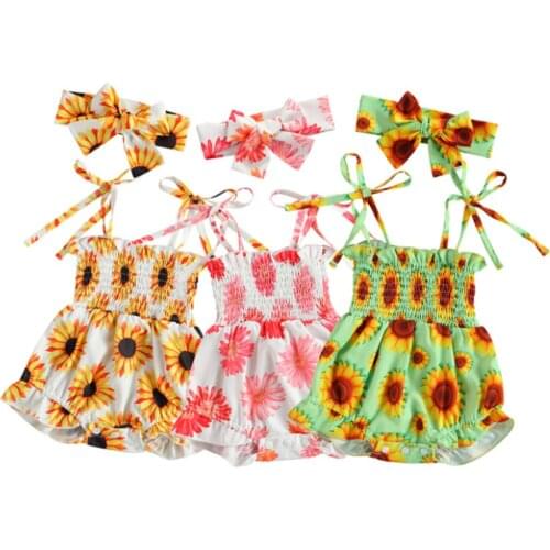 Newborn Baby Girl Clothes Floral Print Sleeveless Romper Headband 2Pcs Summer Casual Outfits Sunsuit for 0-18 Months